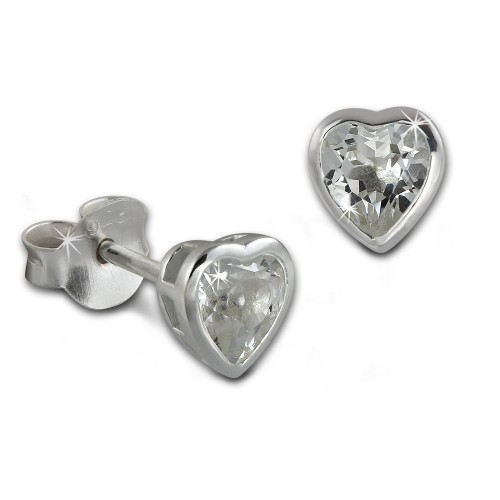 SilberDream Ohrstecker Zirkonia Herz 7mm wei 925 Silber SDO8507W