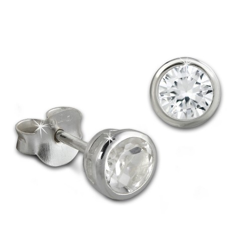 SilberDream Ohrstecker Zirkonia Rund 5mm wei 925 Silber SDO8509W