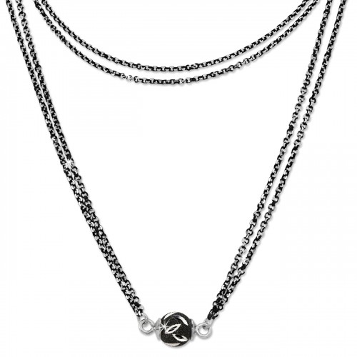 SilberDream Collier Kette Kugel Blatt schwarz 925 Silber Damen 45cm SDK24245S