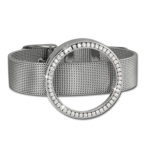 Edelstahl Armband mit Coin Fassung 30mm silber Zirkonia Edelstahlschmuck ESCA01J