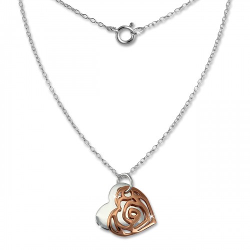 SilberDream Kette Doppel Herz rose vergoldet 925 Sterling Silber 455cm SDK8006E