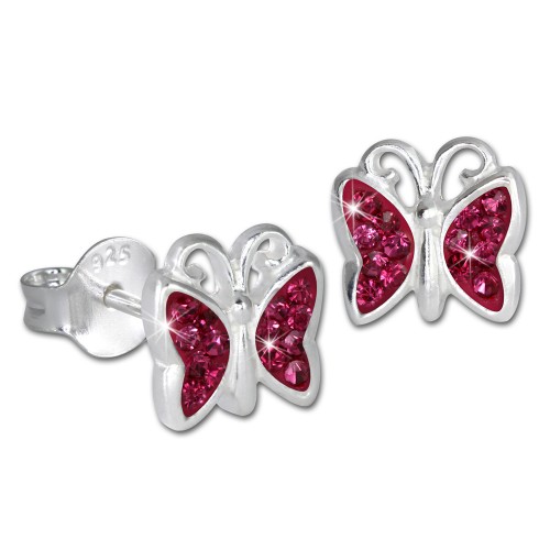 SilberDream Kinder Ohrringe Schmetterling Zirkonia pink 925er SDO094P