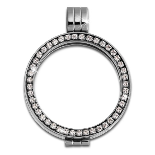 Amello Coinsfassung 25mm Edelstahl-Kettenanhänger Zirkonia Stahlschmuck ESC053W