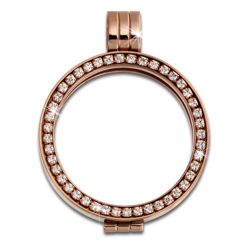 Amello Coinsfassung 25mm Edelstahl-Kettenanhänger rose Zirkonia Schmuck ESC054W