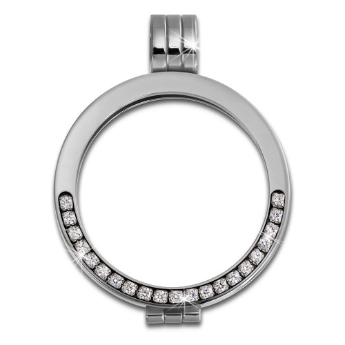 Amello Coinsfassung 25mm Edelstahl-Kettenanhänger Zirkonia Stahlschmuck ESC051W