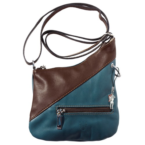 Umhängetasche Damen Handtasche Leder blau, braun DrachenLeder OTF100B