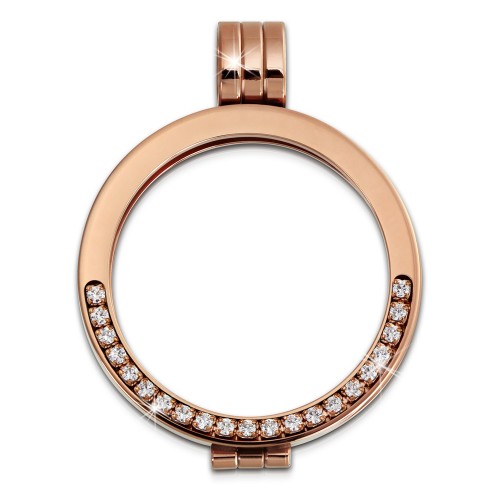 Amello Coinsfassung 25mm Edelstahl-Kettenanhänger rose Zirkonia Schmuck ESC052W