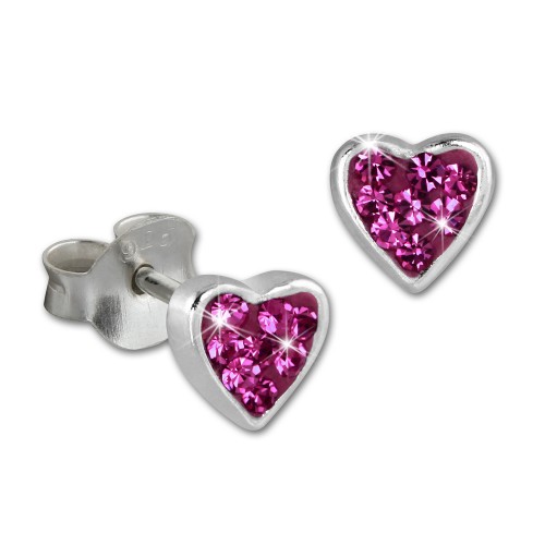 SilberDream Kinder Ohrringe Herzchen Zirkonia pink 925er SDO009P