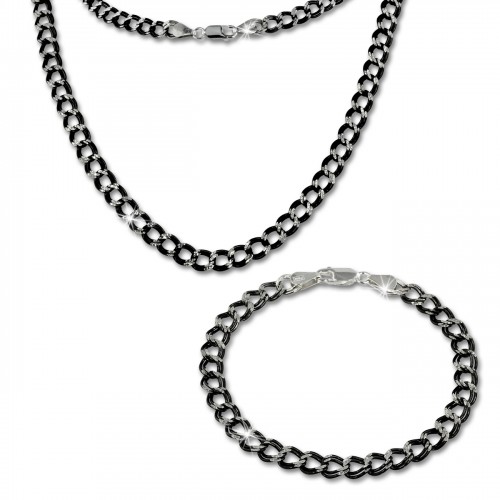 SilberDream Schmuckset Panzer schwarz Kette Armband 925 Silber SDS200S