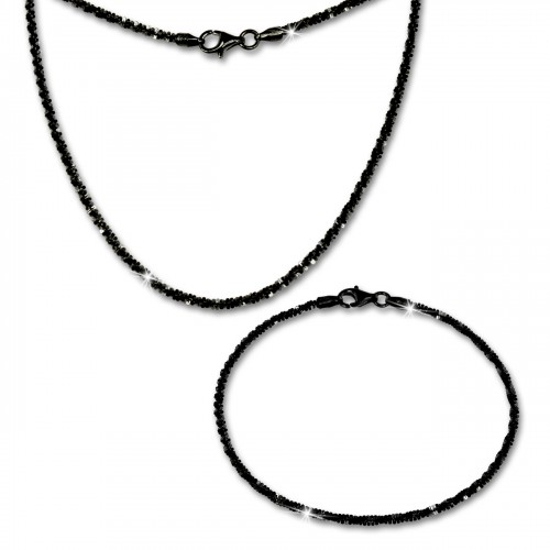 SilberDream Schmuckset gedreht schwarz Kette Armband 925 Silber SDS205S