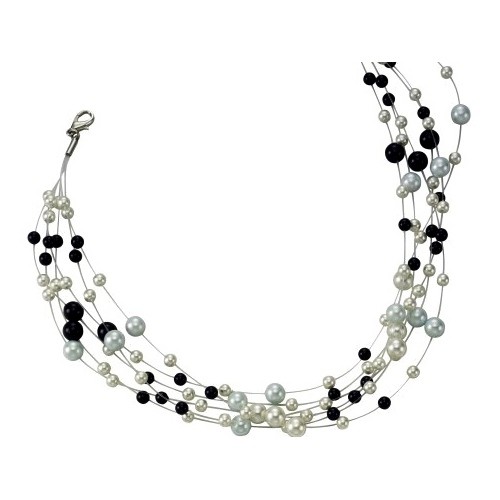 KISMA Schmuck Collier Glasperlen sechsreihig Edelstahl KIK0128-004-42